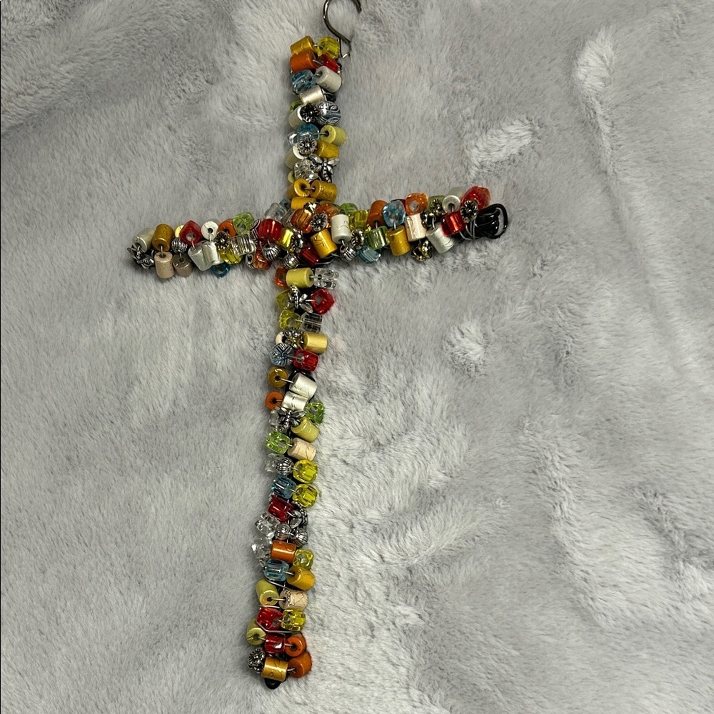 Colorful Beaded Cross 11” x 7” - Picture 3 of 6